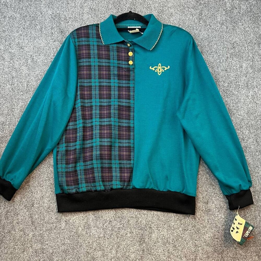 Cape Cod Sportswear Women’s Pullover Plaid Teal Long Sleeve Size L NWT